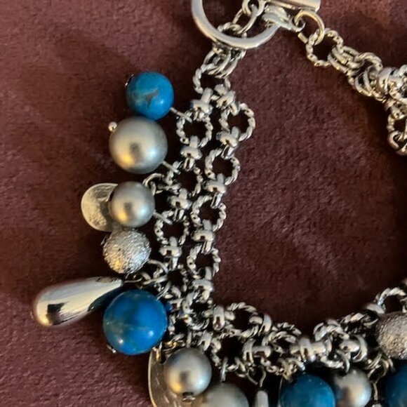 WHBM White House Black Market Silver Turquoise Blue Necklace and Bracelet Set - Picture 5 of 5